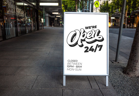 We Are Open sandwich board we-are-open---business-hours-board