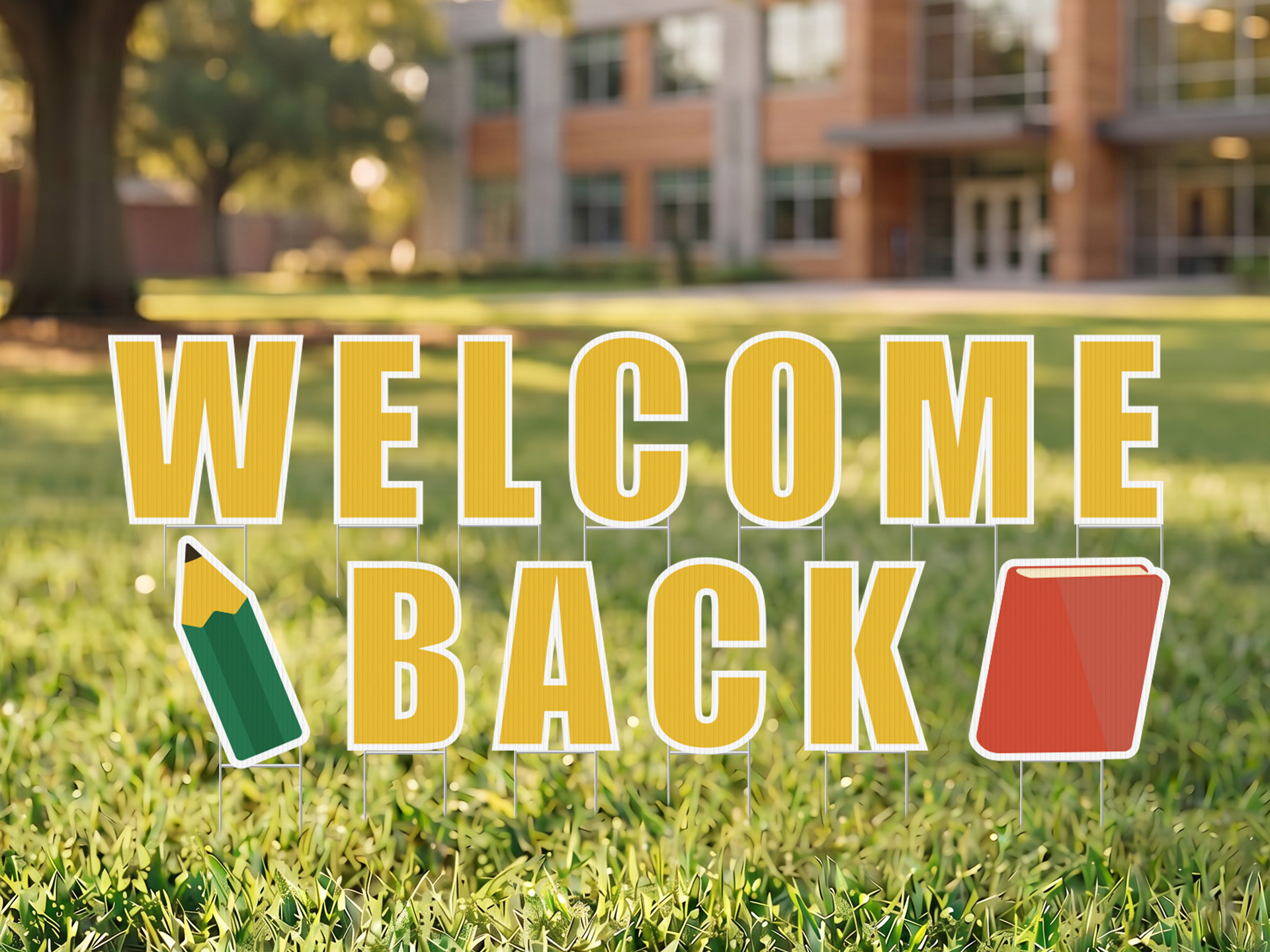 Welcome back yard letters with custom installations.