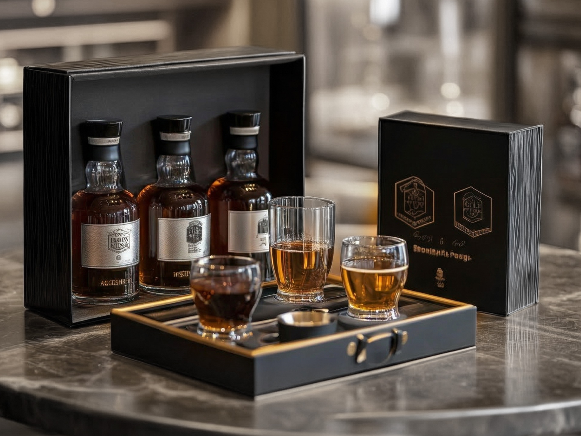 whiskey-tasting-set-with-glasses-and-bottles