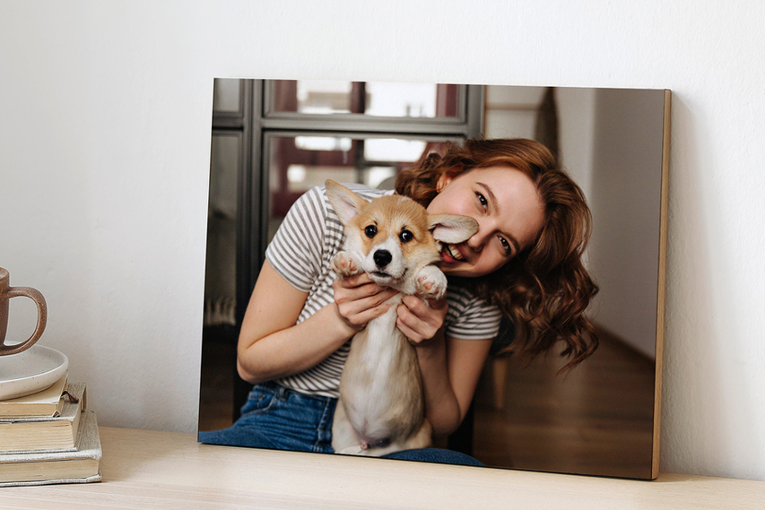 Woman and Pet Wood Print