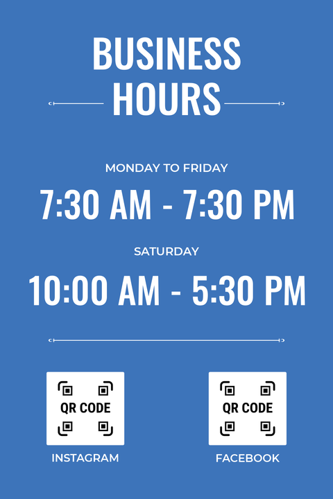 Business Hours Sign Template With QR Codes