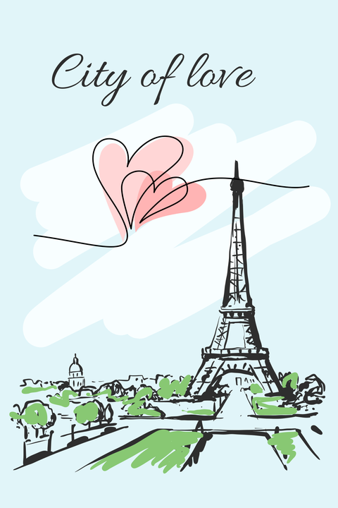 Cartooned Eiffel Tower Romantic Sign Template