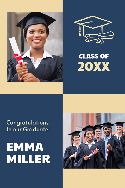 Blue and Beige Congratulatory Graduation Photo Sign Template