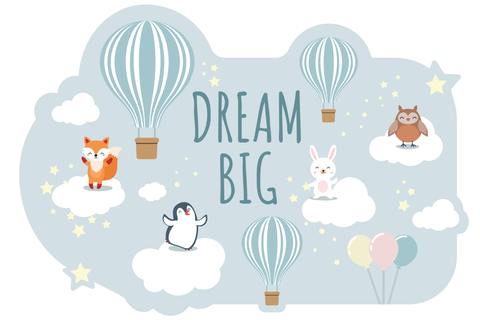 Dream Big Animal Characters With Air Balloons Sign Template