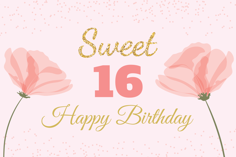 Pink Flower Illustrations Birthday Sign Template
