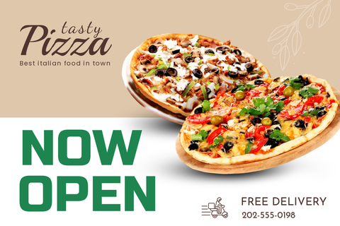 Two Whole Pizzas on a Pizzeria Open Sign Template